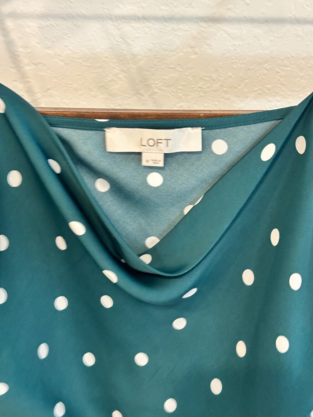 LOFT Teal Polka Dot Cowl Neck Cami Tank Medium Silky Adjustable Strap - Picture 2 of 9